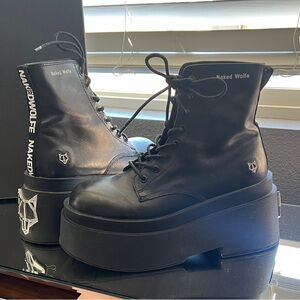 Naked Wolfe Black leather Lace Up Platform Saturn Boots women’s size 8 GUC